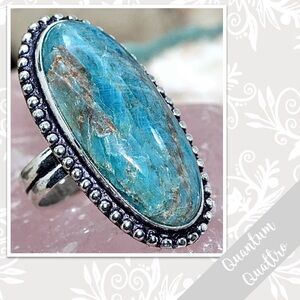 Quantum Quattro Large Eclectic Silver Artisan Ring, Size 6 (Aqua Blue-Green)